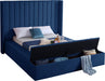 Kiki Navy Velvet King Bed (3 Boxes) - All Brands Furniture (NJ)