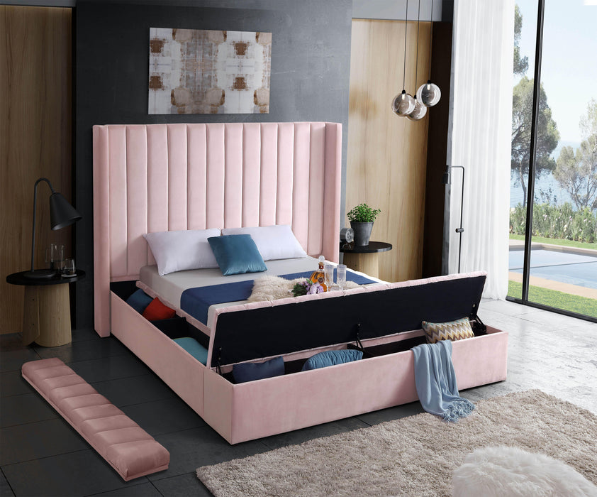 Kiki Pink Velvet Queen Bed (3 Boxes) - All Brands Furniture (NJ)