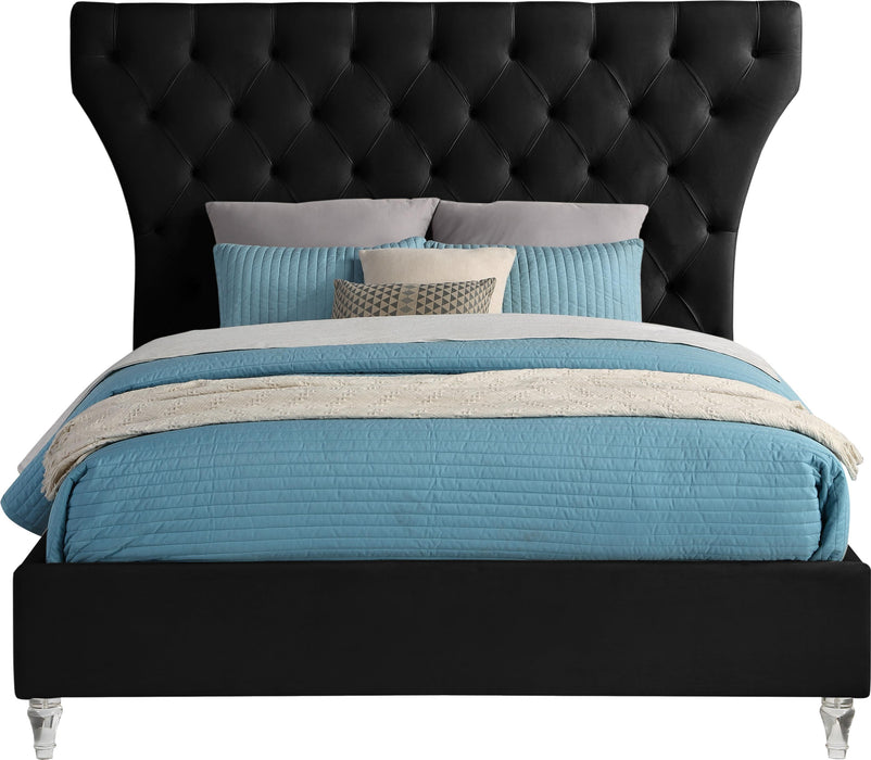 Kira Black Velvet Queen Bed - All Brands Furniture (NJ)