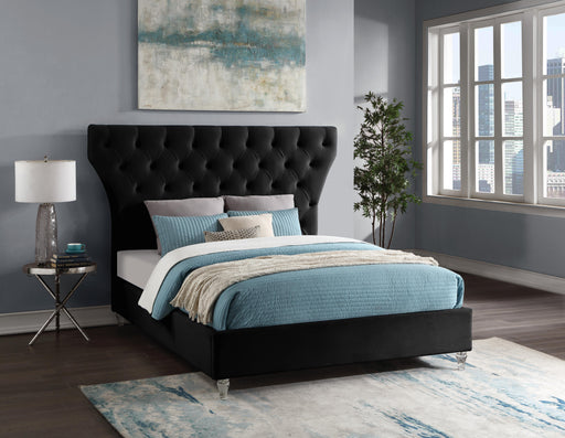 Kira Black Velvet Queen Bed - All Brands Furniture (NJ)
