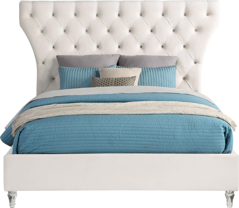 Kira Cream Velvet Queen Bed - All Brands Furniture (NJ)