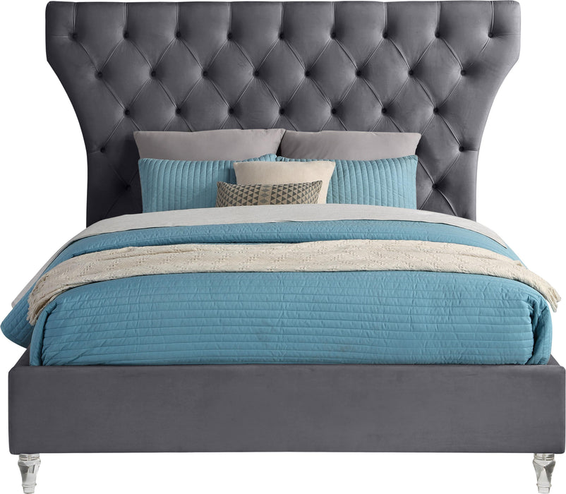 Kira Grey Velvet Queen Bed - All Brands Furniture (NJ)