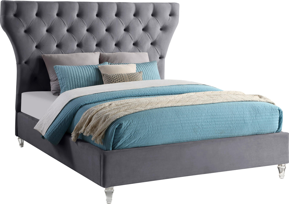 Kira Grey Velvet Queen Bed - All Brands Furniture (NJ)