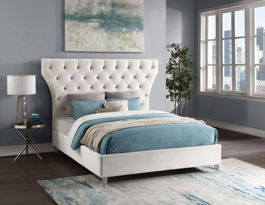 Kira Cream Velvet Queen Bed - All Brands Furniture (NJ)