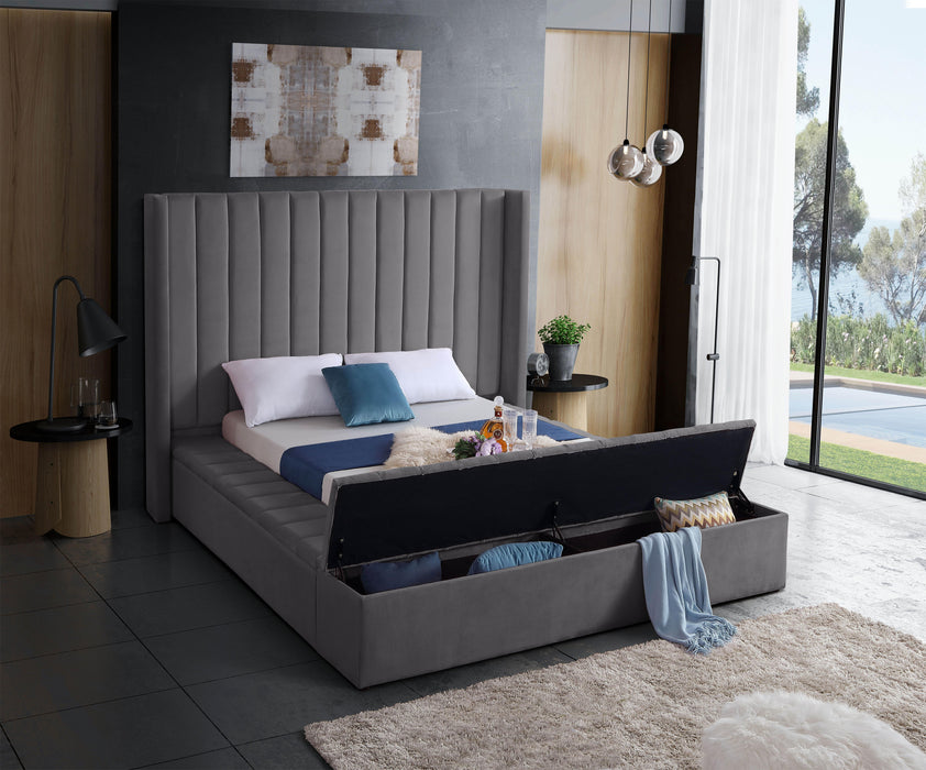 Kiki Grey Velvet Queen Bed (3 Boxes) - All Brands Furniture (NJ)
