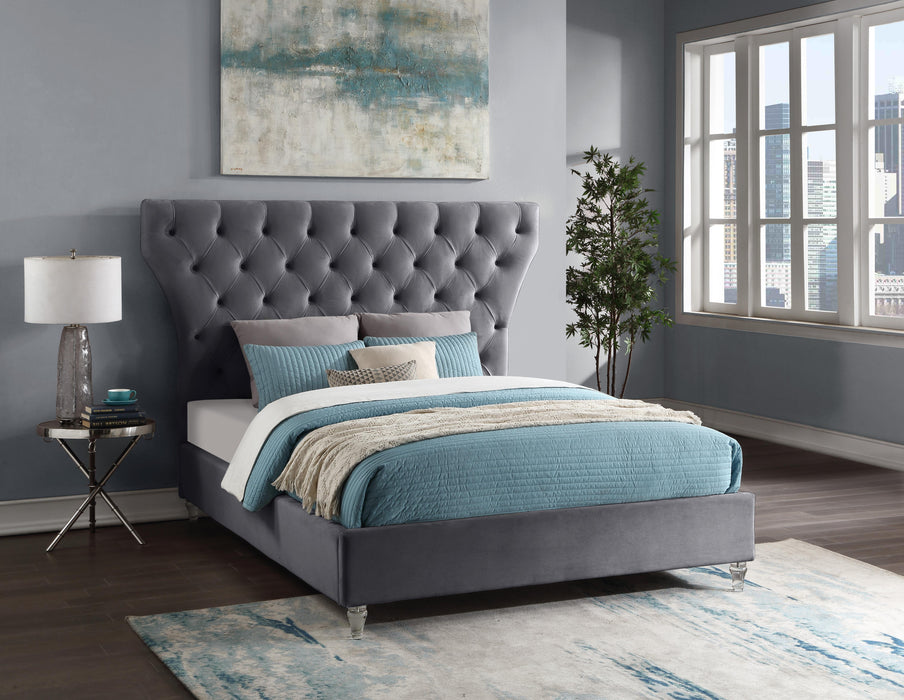 Kira Grey Velvet Queen Bed - All Brands Furniture (NJ)