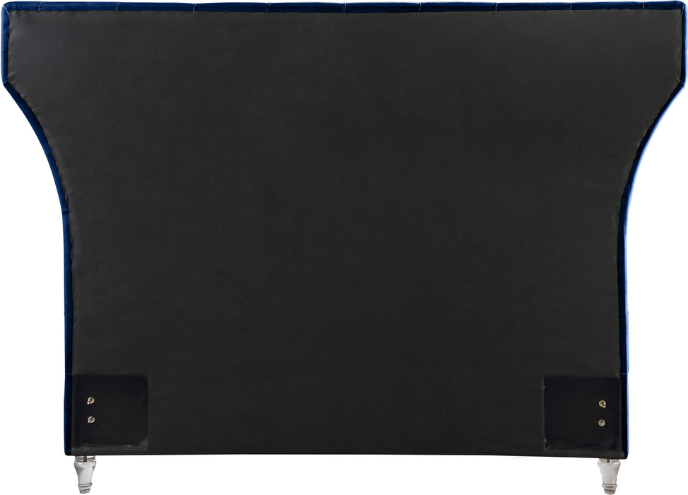 Kira Navy Velvet Queen Bed - All Brands Furniture (NJ)