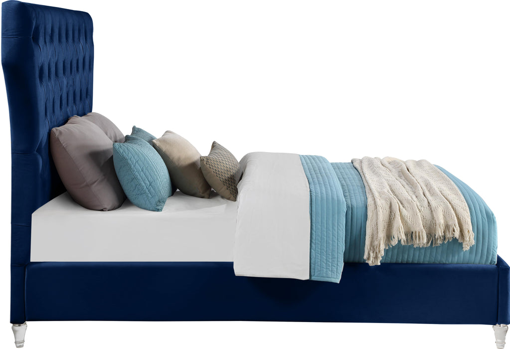 Kira Navy Velvet Queen Bed - All Brands Furniture (NJ)