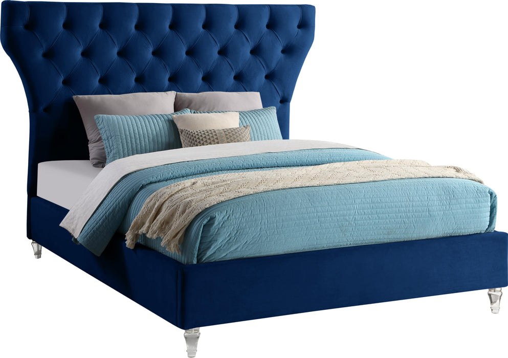 Kira Navy Velvet Queen Bed - All Brands Furniture (NJ)