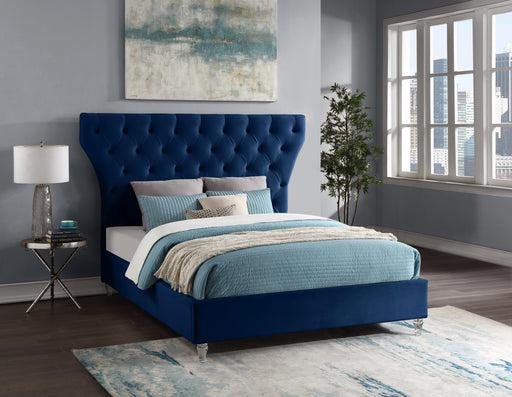 Kira Navy Velvet King Bed - All Brands Furniture (NJ)