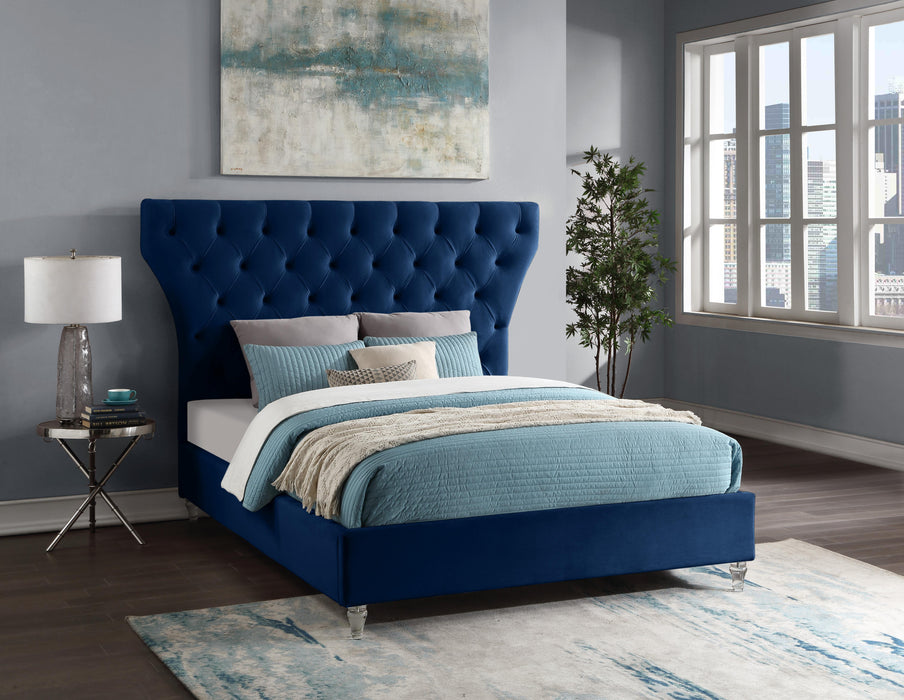 Kira Navy Velvet Queen Bed - All Brands Furniture (NJ)
