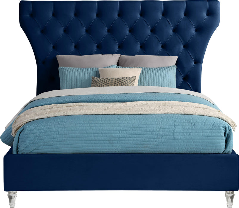 Kira Navy Velvet Queen Bed - All Brands Furniture (NJ)