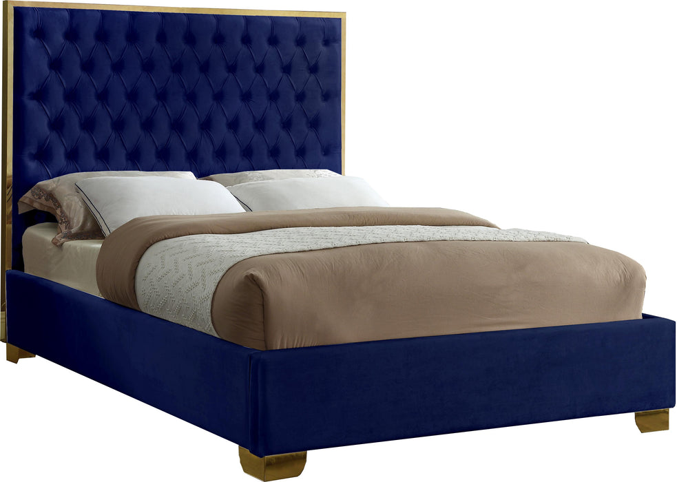 Lana Navy Velvet King Bed - All Brands Furniture (NJ)