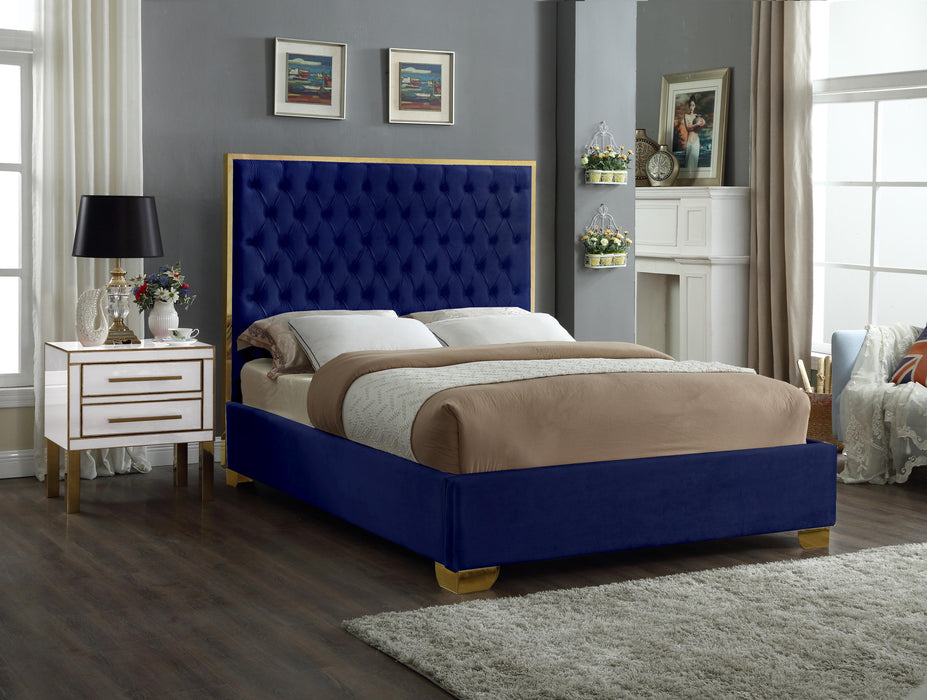 Lana Navy Velvet Queen Bed - All Brands Furniture (NJ)