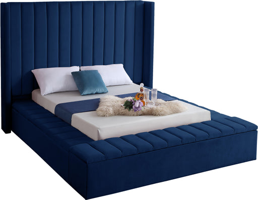 Kiki Navy Velvet Queen Bed (3 Boxes) - All Brands Furniture (NJ)