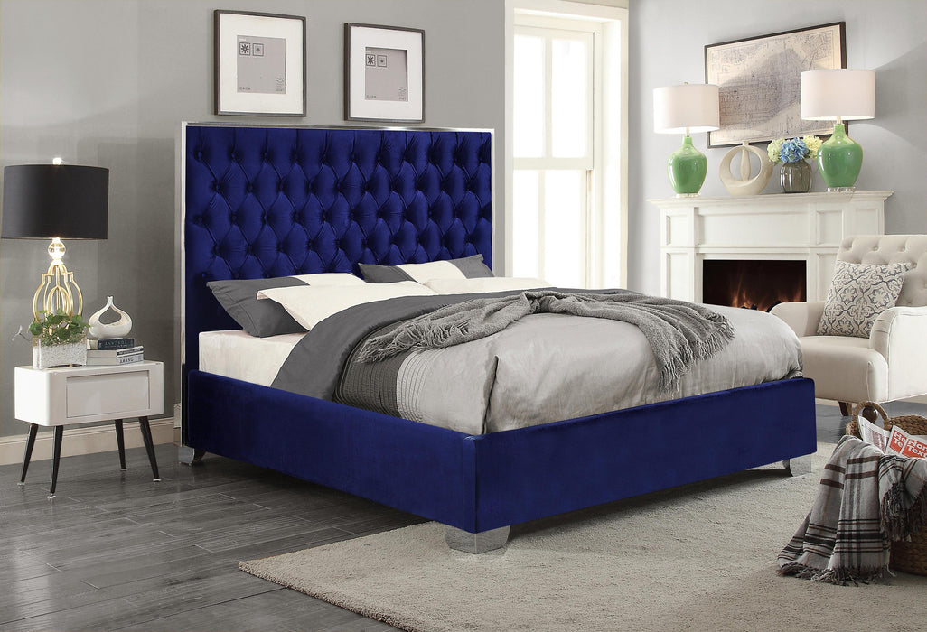 Lexi Navy Velvet Queen Bed - All Brands Furniture (NJ)
