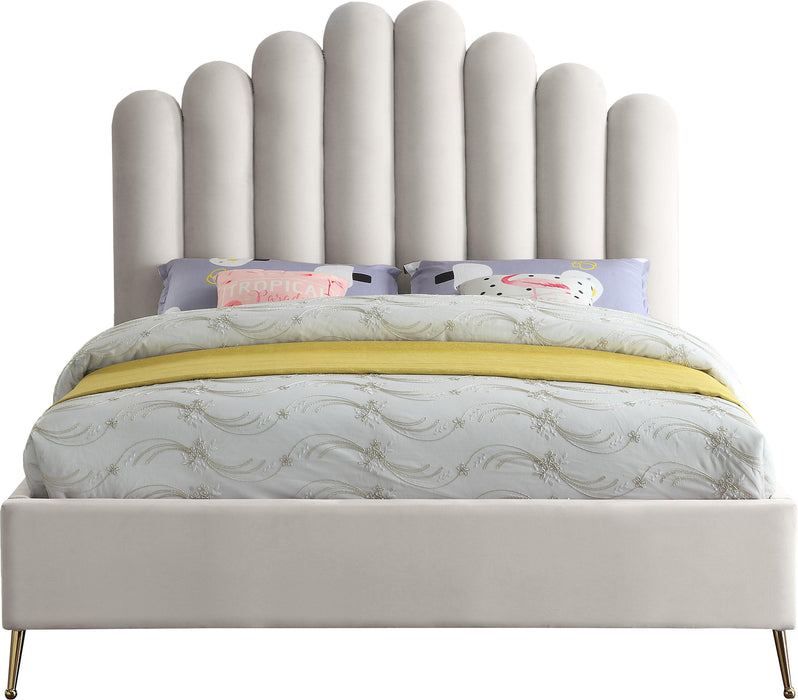 Lily Cream Velvet Queen Bed - All Brands Furniture (NJ)