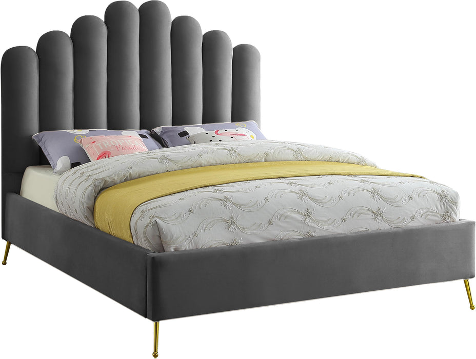 Lily Grey Velvet Queen Bed - All Brands Furniture (NJ)