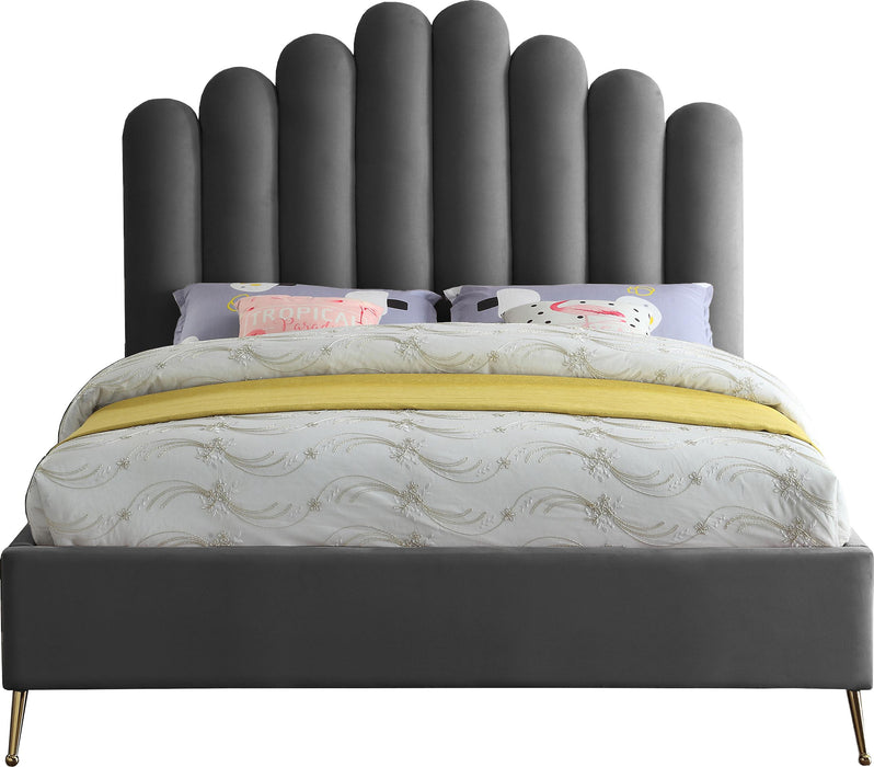 Lily Grey Velvet Queen Bed - All Brands Furniture (NJ)