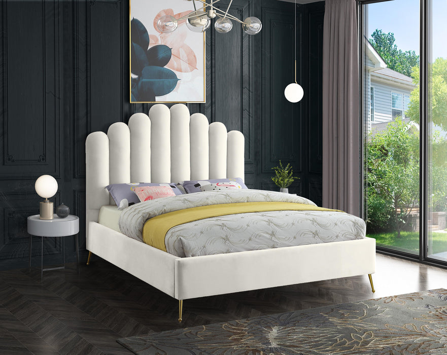 Lily Cream Velvet Queen Bed - All Brands Furniture (NJ)