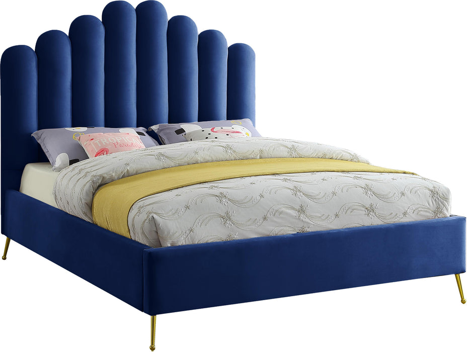 Lily Navy Velvet Queen Bed - All Brands Furniture (NJ)