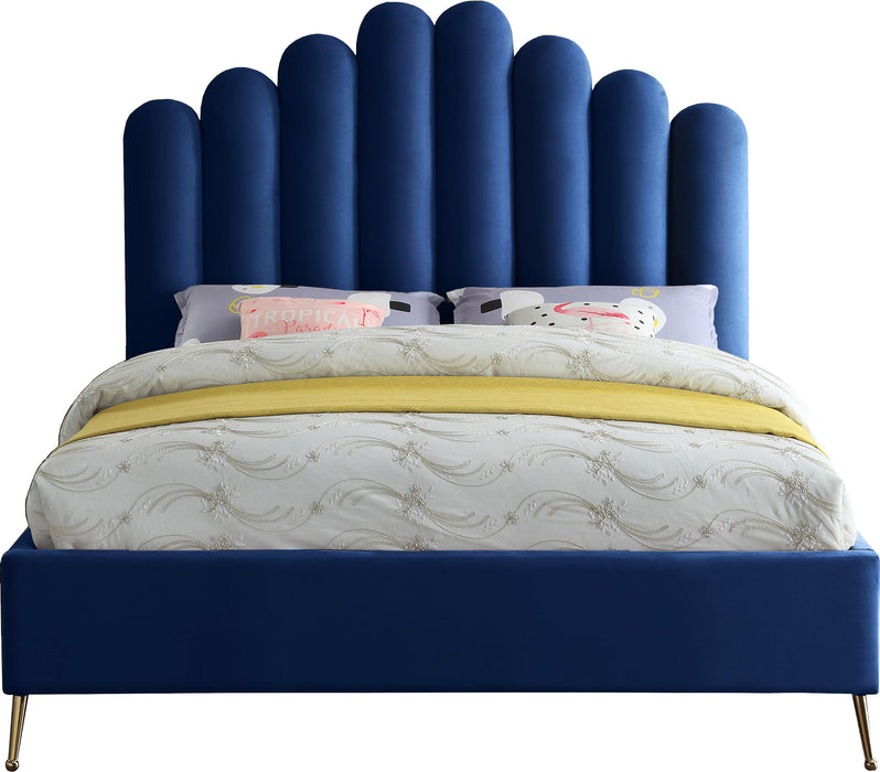 Lily Navy Velvet King Bed - All Brands Furniture (NJ)
