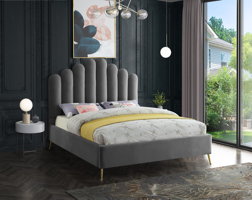 Lily Grey Velvet King Bed - All Brands Furniture (NJ)