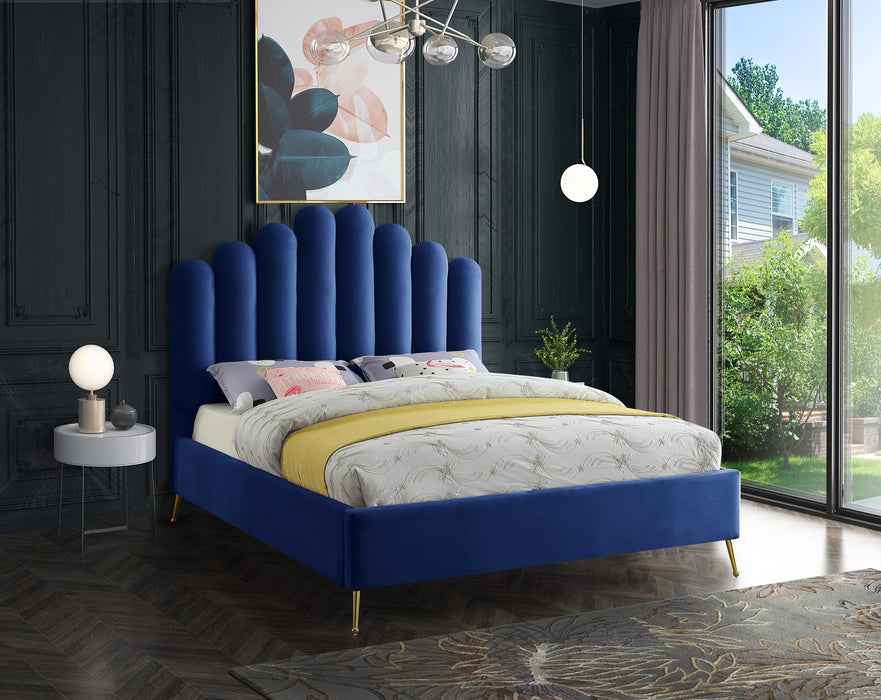 Lily Navy Velvet King Bed - All Brands Furniture (NJ)