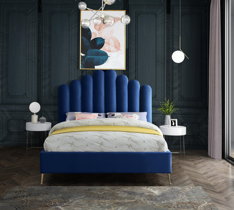 Lily Navy Velvet Queen Bed - All Brands Furniture (NJ)