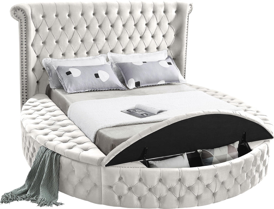 Luxus Cream Velvet Queen Bed (3 Boxes) - All Brands Furniture (NJ)