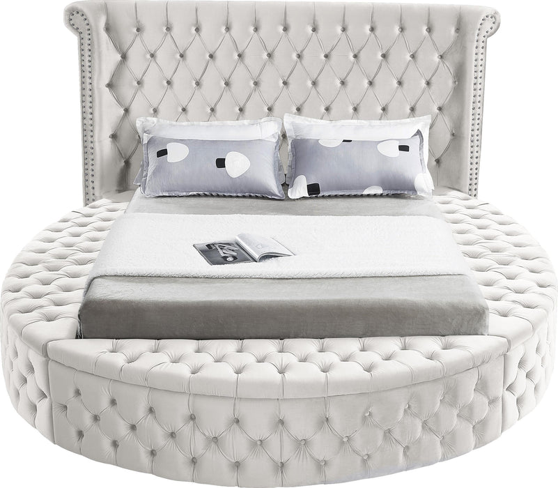 Luxus Cream Velvet Queen Bed (3 Boxes) - All Brands Furniture (NJ)