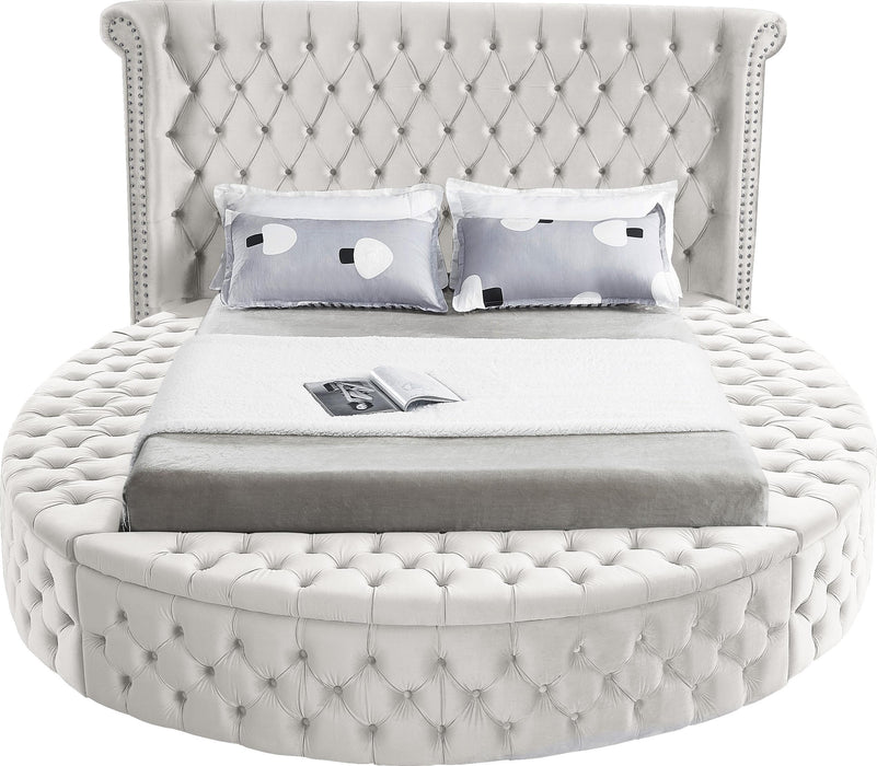 Luxus Cream Velvet King Bed (3 Boxes) - All Brands Furniture (NJ)
