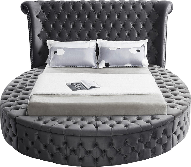 Luxus Grey Velvet Queen Bed (3 Boxes) - All Brands Furniture (NJ)