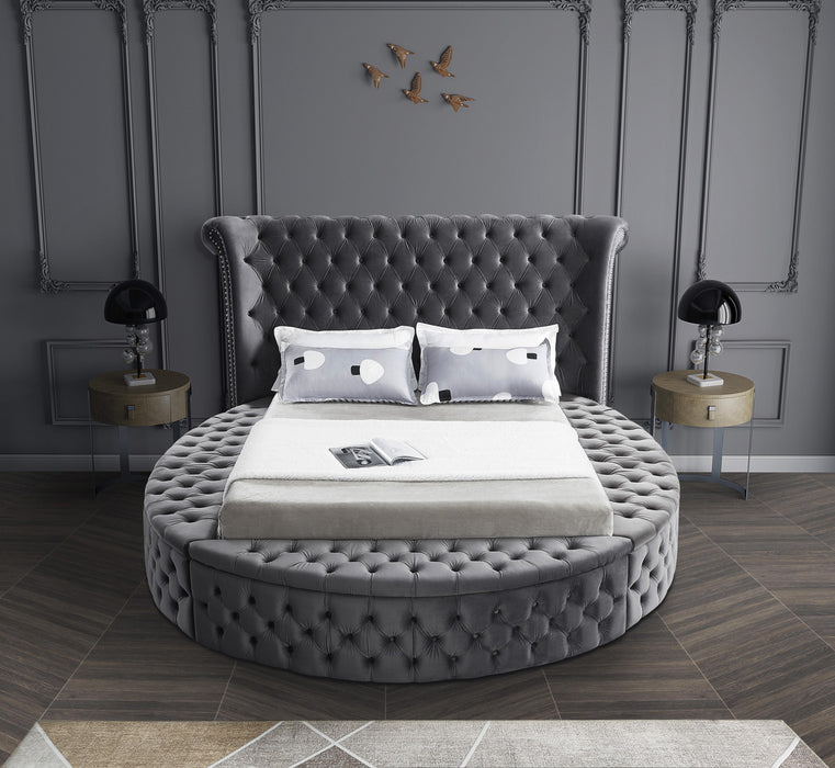 Luxus Grey Velvet Queen Bed (3 Boxes) - All Brands Furniture (NJ)