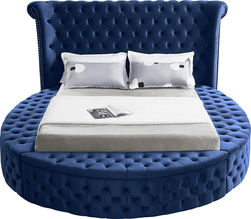 Luxus Navy Velvet Queen Bed (3 Boxes) - All Brands Furniture (NJ)