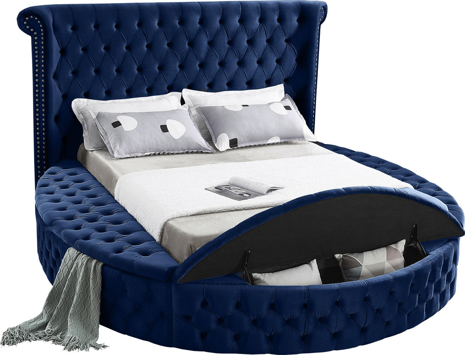 Luxus Navy Velvet Queen Bed (3 Boxes) - All Brands Furniture (NJ)