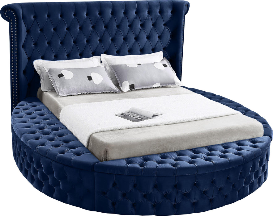 Luxus Navy Velvet Queen Bed (3 Boxes) - All Brands Furniture (NJ)