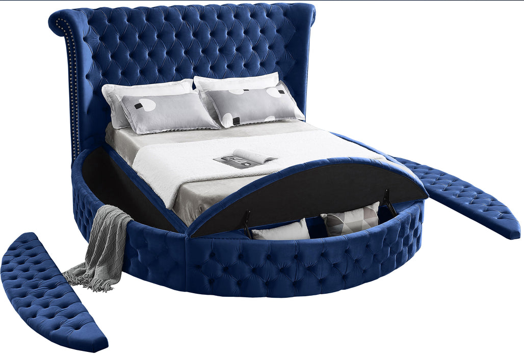 Luxus Navy Velvet Queen Bed (3 Boxes) - All Brands Furniture (NJ)