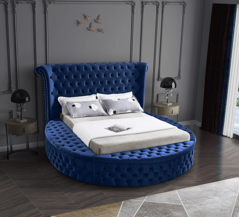 Luxus Navy Velvet Queen Bed (3 Boxes) - All Brands Furniture (NJ)
