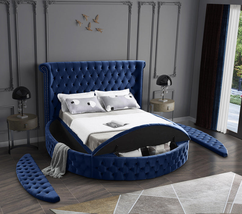 Luxus Navy Velvet Queen Bed (3 Boxes) - All Brands Furniture (NJ)