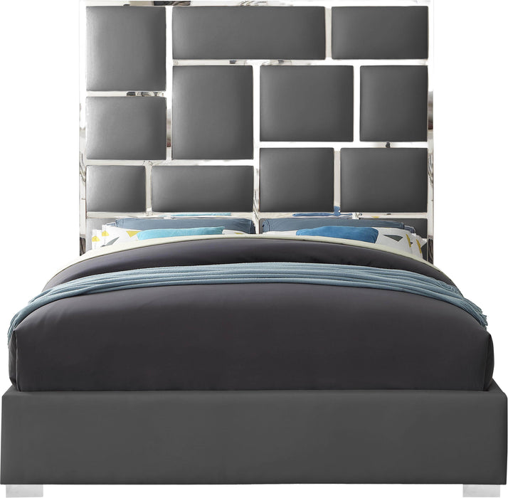 Milan Grey Faux Leather Queen Bed - All Brands Furniture (NJ)