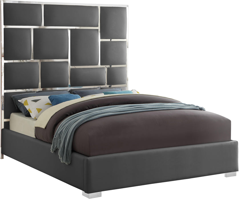 Milan Grey Faux Leather Queen Bed - All Brands Furniture (NJ)