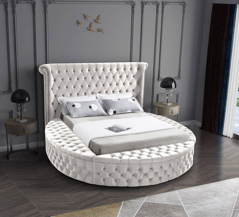 Luxus Cream Velvet King Bed (3 Boxes) - All Brands Furniture (NJ)
