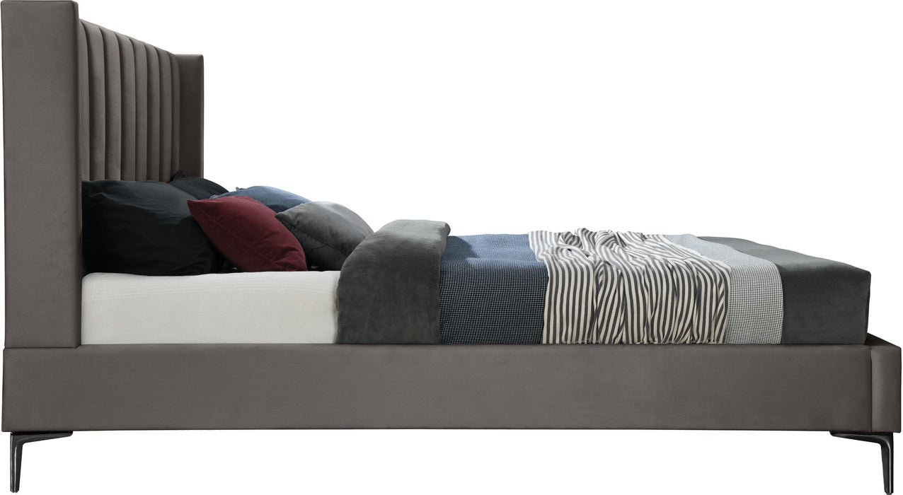 Nadia Grey Velvet Queen Bed - All Brands Furniture (NJ)