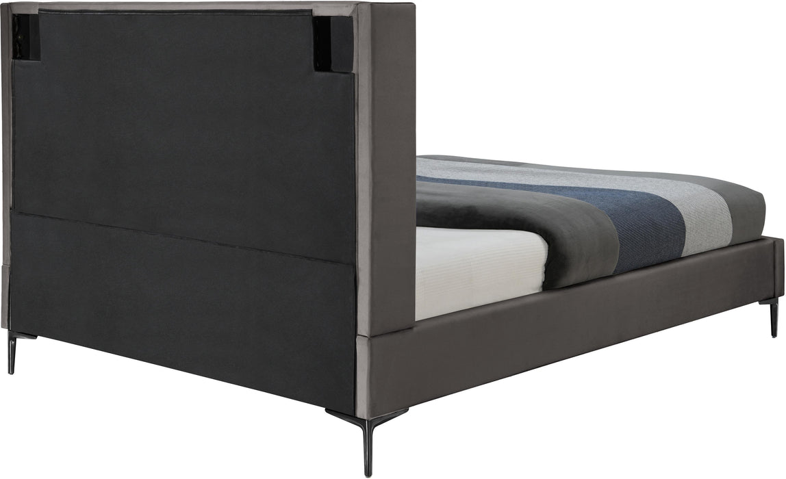 Nadia Grey Velvet Queen Bed - All Brands Furniture (NJ)