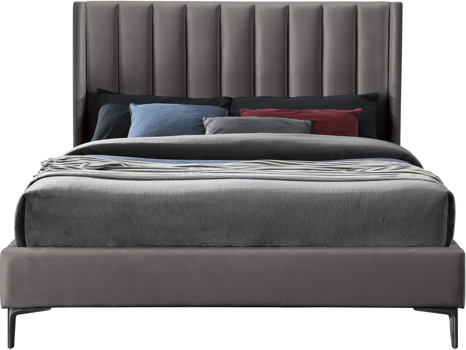 Nadia Grey Velvet Queen Bed - All Brands Furniture (NJ)