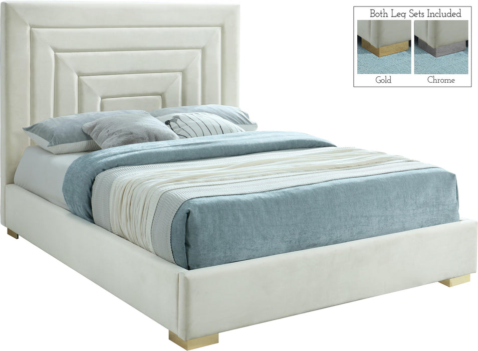 Nora Cream Velvet Queen Bed - All Brands Furniture (NJ)