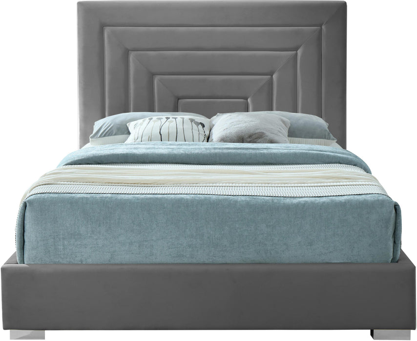 Nora Grey Velvet Queen Bed - All Brands Furniture (NJ)