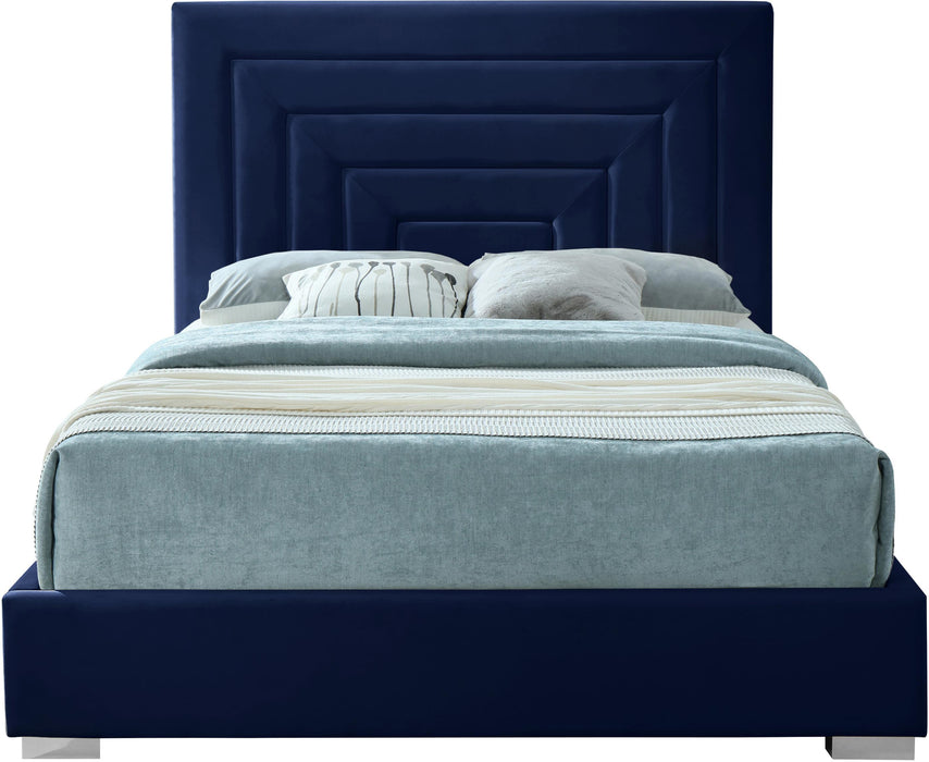 Nora Navy Velvet Queen Bed - All Brands Furniture (NJ)