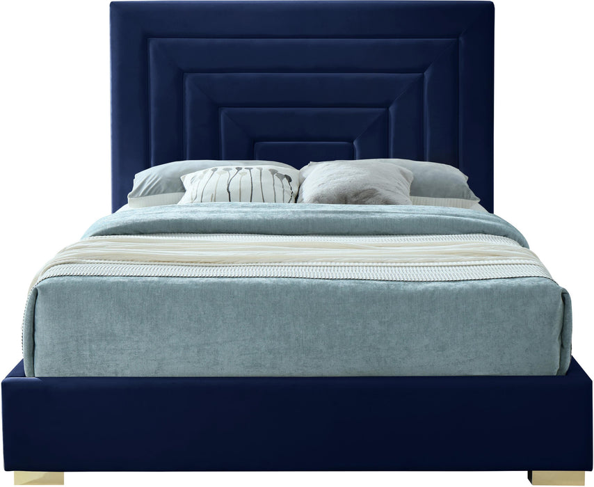 Nora Navy Velvet Queen Bed - All Brands Furniture (NJ)